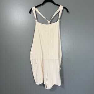 Torrid White & Peach Striped Linen Blend Shortalls - 1 (1X) - Women's Plus Size